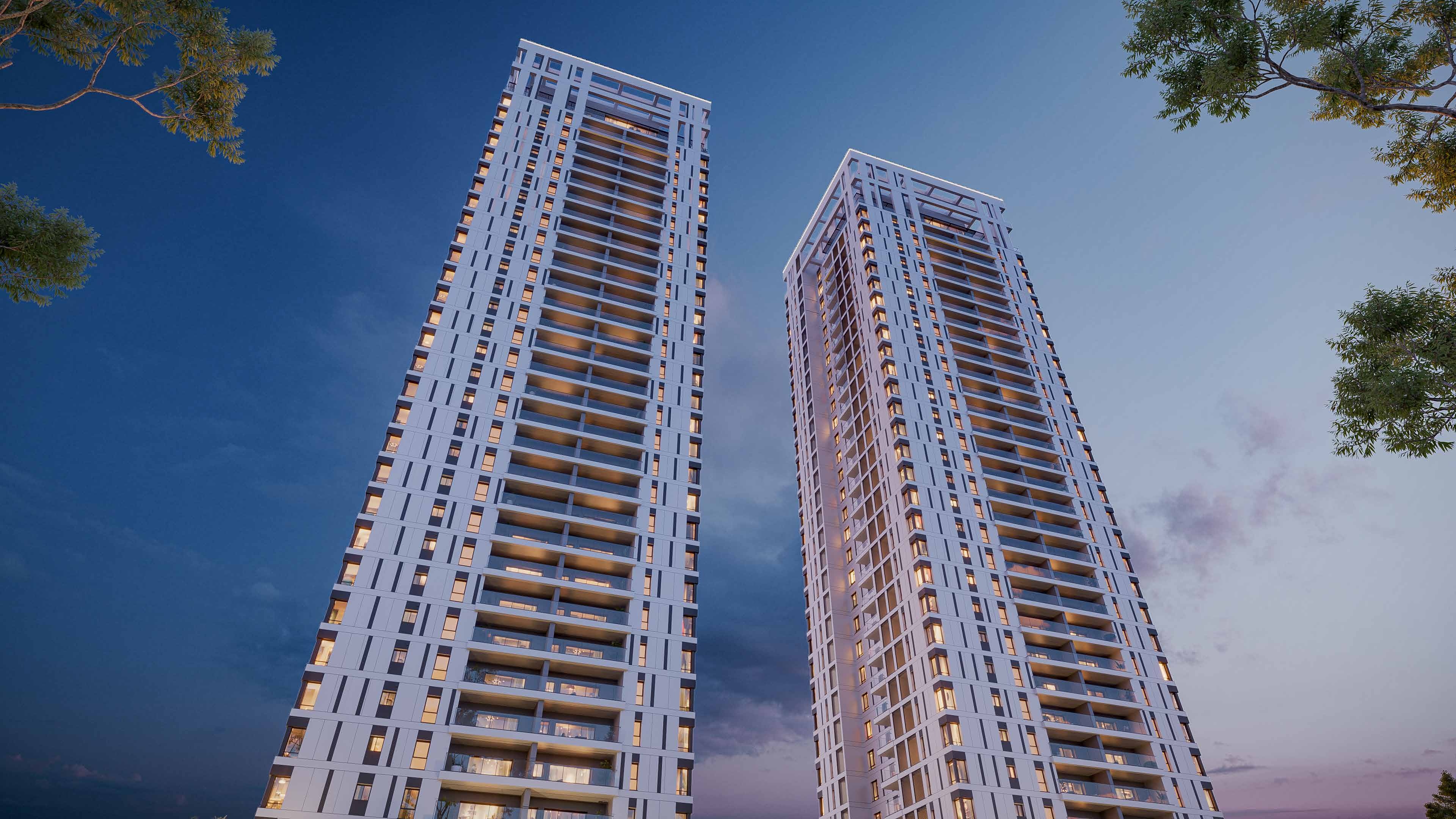 U Towers Bat Yam architectural rendering — dramatic twin towers by Kardan Real Estate